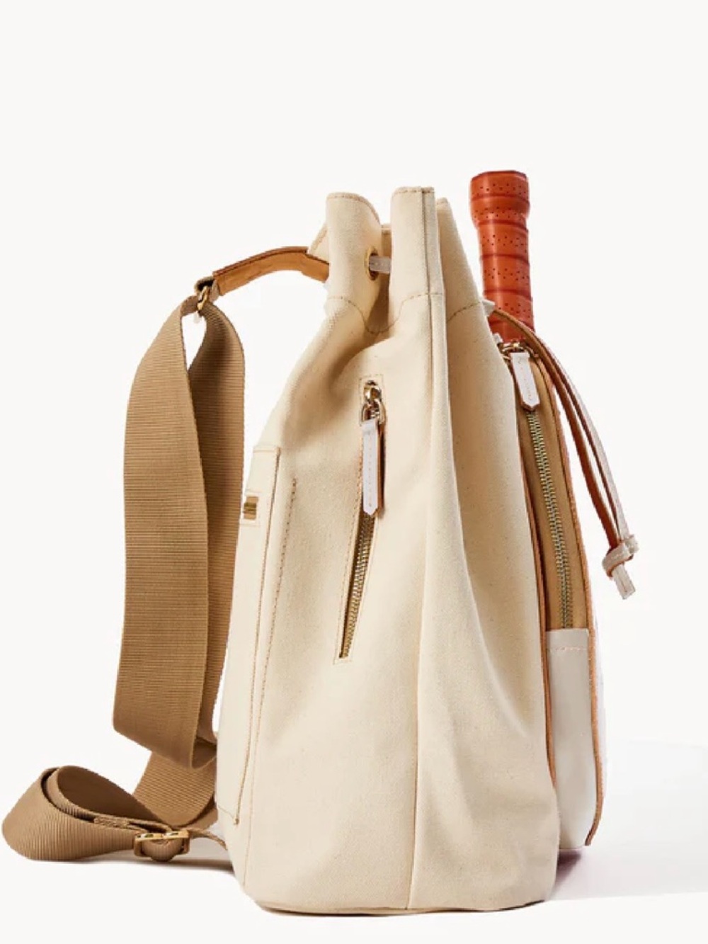 Dooney & Bourke Cream Canvas Drawstring Tote with Leather Paddle Detail - Picture 5 of 5